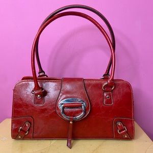 y2k red leather baguette silver metal hardware Y2K cyber purse